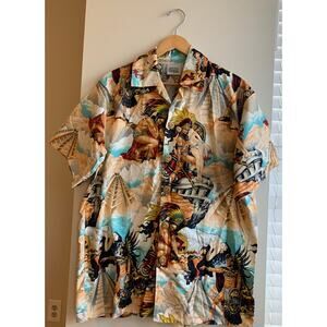 Aztec Mayan Warrior God Temple Unique Handmade Hawaiian Party Shirt Mens Medium
